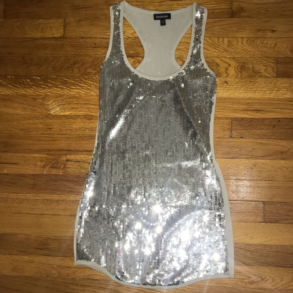 Bebe silver sequins mini dress size XS